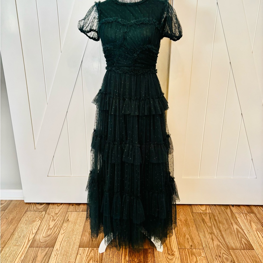 Ivy City Co Elegant Dark Green Tiered Maxi Dress